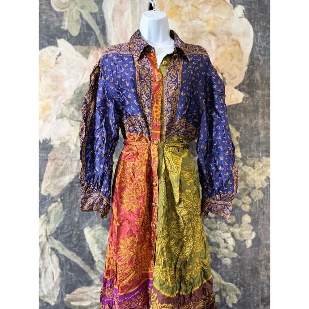New Farm Rio Multicolor Bandana Dream Midi Shirtdress Size M - Picture 4 of 9